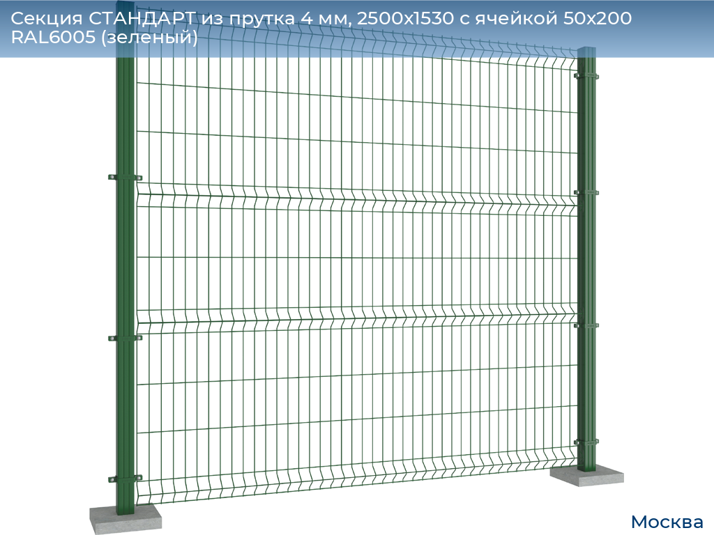 Секция СТАНДАРТ из прутка 4 мм, 2500x1530 с ячейкой 50х200 RAL6005 (зеленый), 